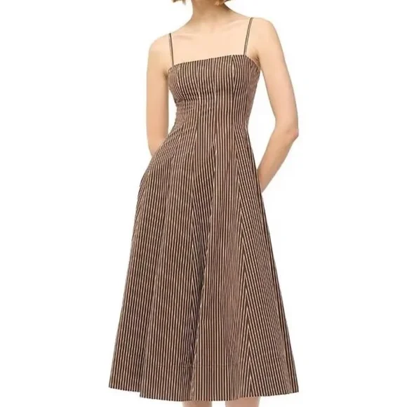 STAUD Wylie Striped Midi Dress - Dark Oak Micro Stripe. Excellent condition. Sz4 - Picture 3 of 10